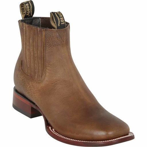 Los Altos Men's Wide Square Toe Rage Leather Short Boots - Honey