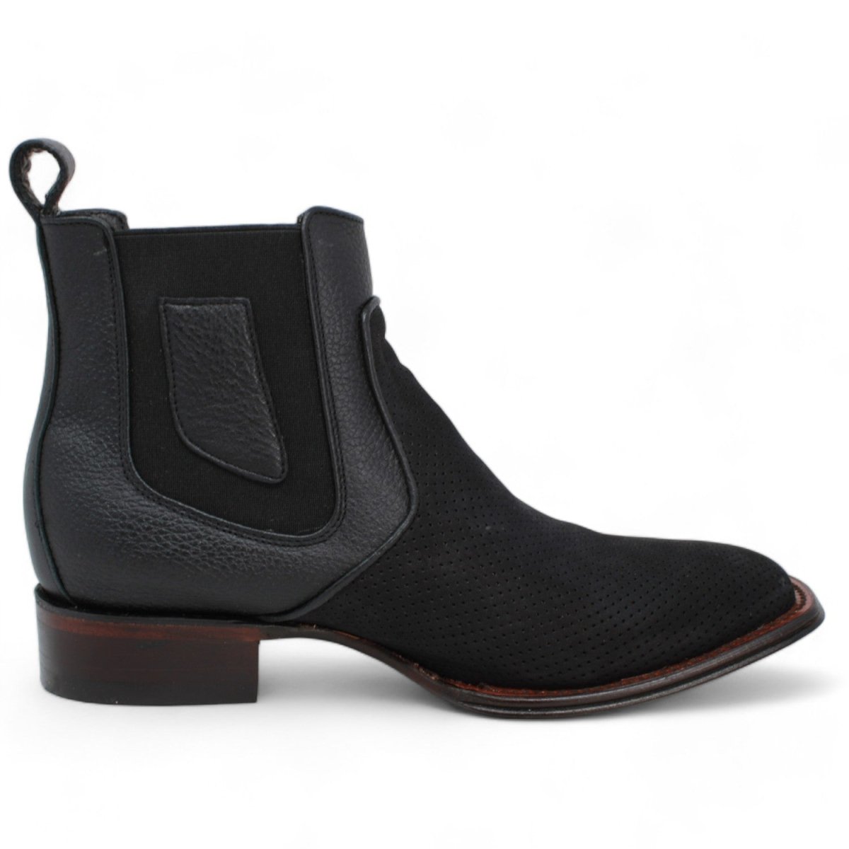 Los Altos Men's Wide Square Toe Suede Leather Short Boots - Black 82BV6305