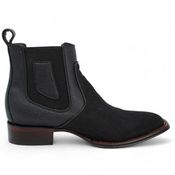Los Altos Men's Wide Square Toe Suede Leather Short Boots - Black 82BV6305