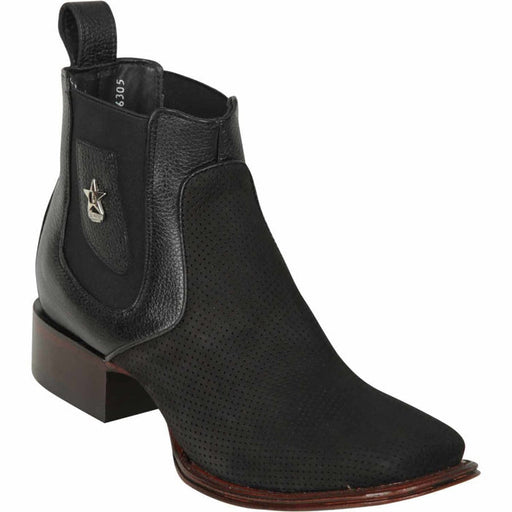 Los Altos Men's Wide Square Toe Suede Leather Short Boots - Black