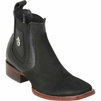 Los Altos Men's Wide Square Toe Suede Leather Short Boots - Black