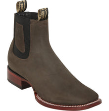 Los Altos Men's Wide Square Toe Suede Leather Short Boots - Chocolate