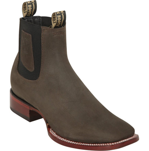 Los Altos Men's Wide Square Toe Suede Leather Short Boots - Chocolate