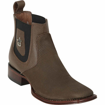 Los Altos Men's Wide Square Toe Suede Leather Short Boots - Dark Brown