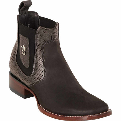 Los Altos Men's Wide Square Toe Suede Leather Short Boots - Dark Brown