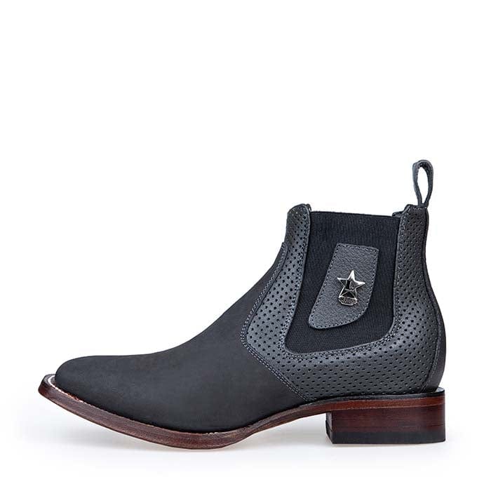 Los Altos Men's Wide Square Toe Suede Leather Short Boots - Gray