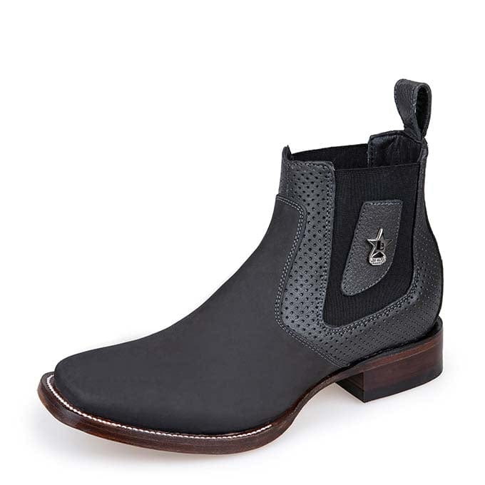 Los Altos Men's Wide Square Toe Suede Leather Short Boots - Gray
