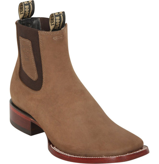 Los Altos Men's Wide Square Toe Suede Leather Short Boots - Taupe