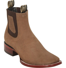 Los Altos Men's Wide Square Toe Suede Leather Short Boots - Taupe