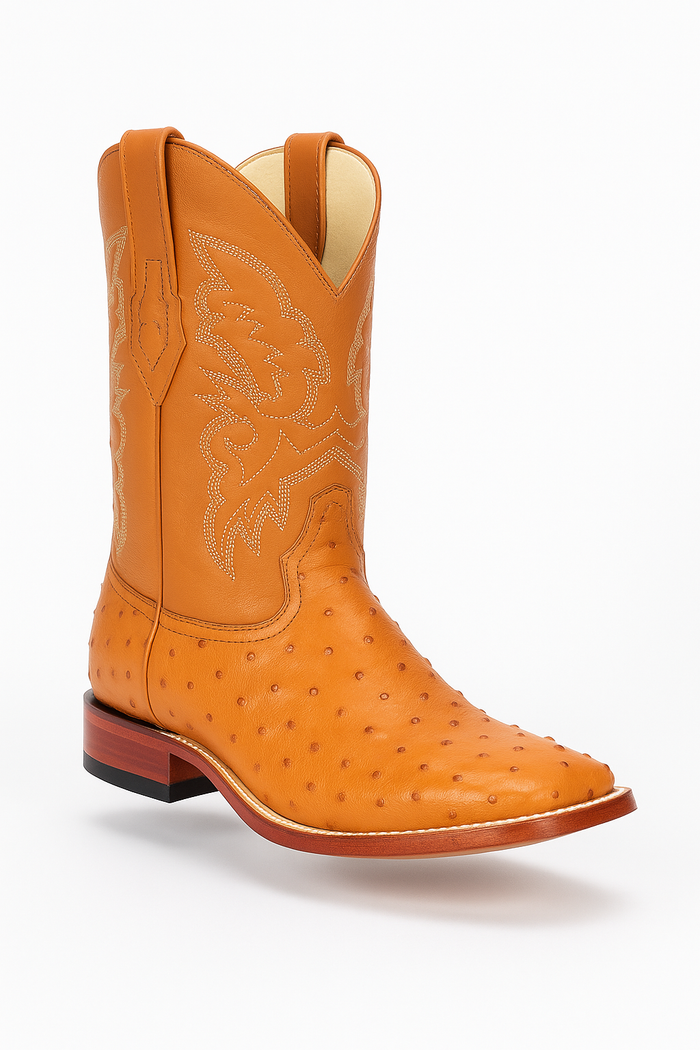 Men's Los Altos Ostrich Skin Wide Square Toe Boots - Honey