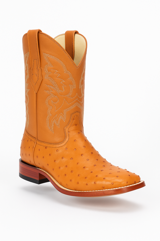 Men's Los Altos Ostrich Skin Wide Square Toe Boots - Honey