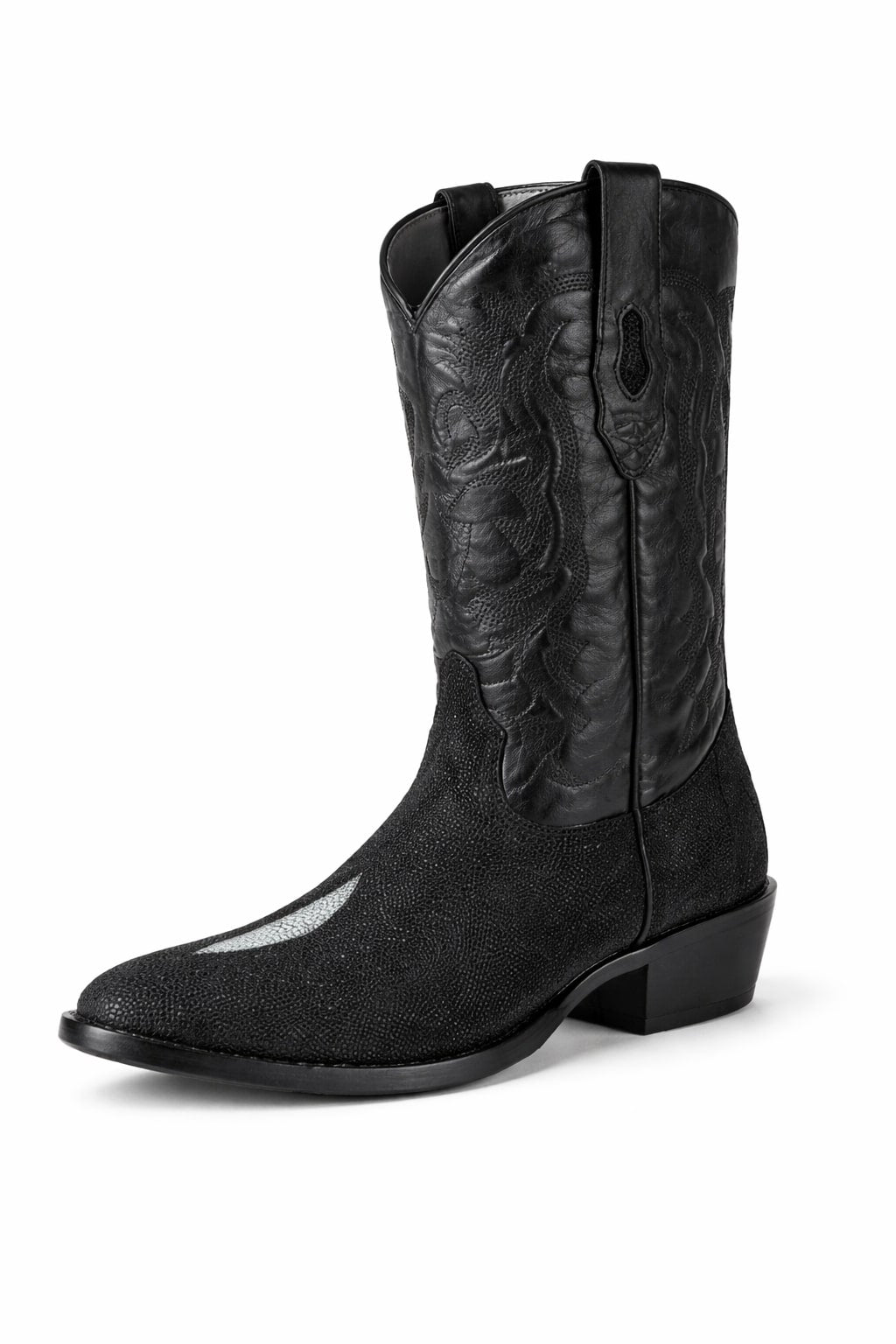 Los Altos Boots Single Stone Stingray R-Toe Black Cowboy Botas De Mantarraya - Mantarraya Boots - Image 5