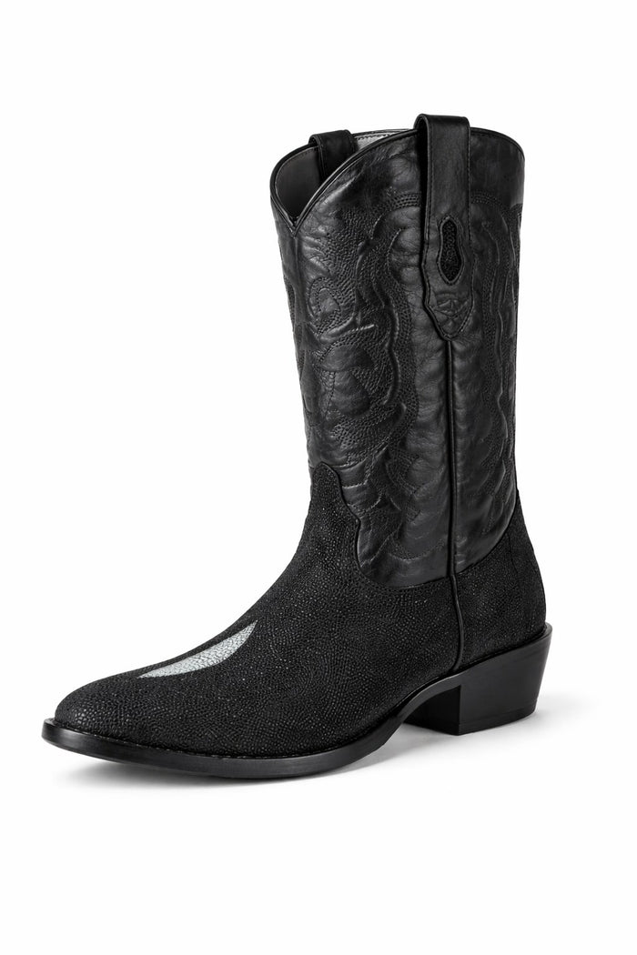 Los Altos Boots Single Stone Stingray R-Toe Black Cowboy Botas De Mantarraya - Mantarraya Boots - Image 5