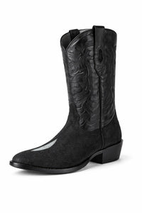 Los Altos Boots Single Stone Stingray R-Toe Black Cowboy Botas De Mantarraya - Mantarraya Boots