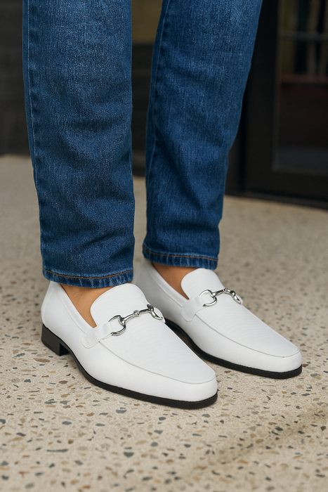 Los Altos White Genuine Teju Lizard Skin Slip-On Loafers