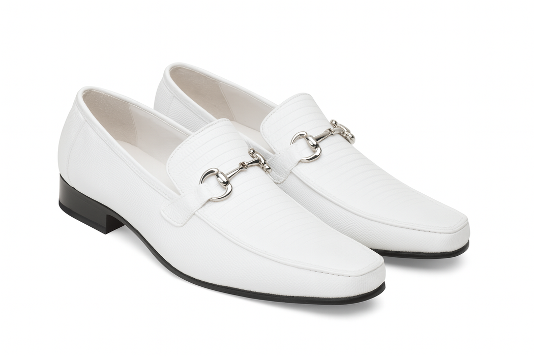 Los Altos White Genuine Teju Lizard Skin Slip-On Loafers