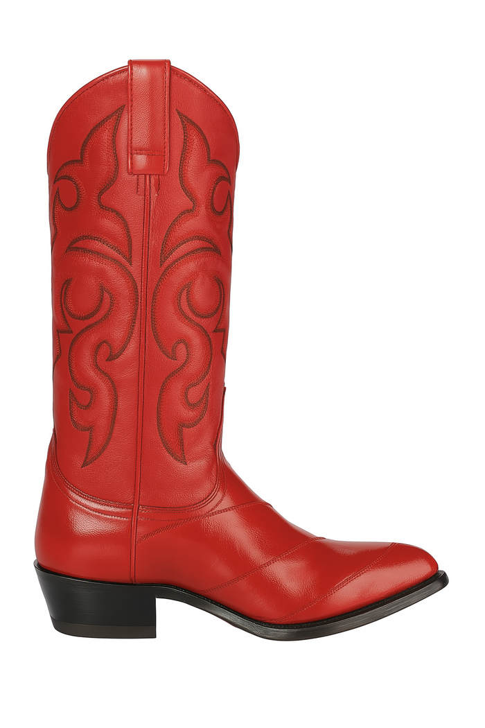 J Toe Cowboy Boots - J Toe Western Boots - Los Altos Boots - Mens Dress Cowboy Boot - Low Priced Mens Red Eel Cowboy Boots J-Toe-  in Red - Image 3