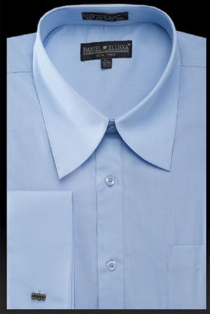 Mens French Cuff Dress Shirt - Pat Riley Collar Light Blue