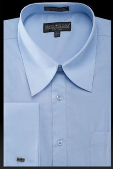 Mens French Cuff Dress Shirt - Pat Riley Collar Light Blue