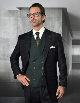 Statement Men’s 3-Piece 100% Wool Modern Fit Suit – Bold Accent Color Design