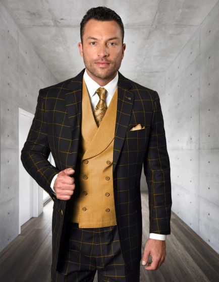 Statement Men’s 3-Piece 100% Wool Modern Fit Suit – Bold Accent Color Design