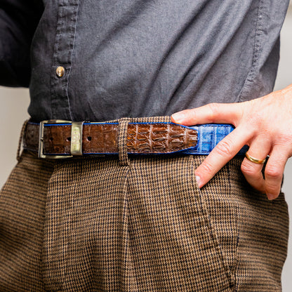 Marco Di Milano Luciano Belt: Navy & Brown Leather Dress Shoe