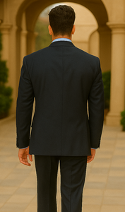 Luxeriouse High End  Side Vented 3 buttons Super 150 Wool Solid Dark Navy Blue premier quality