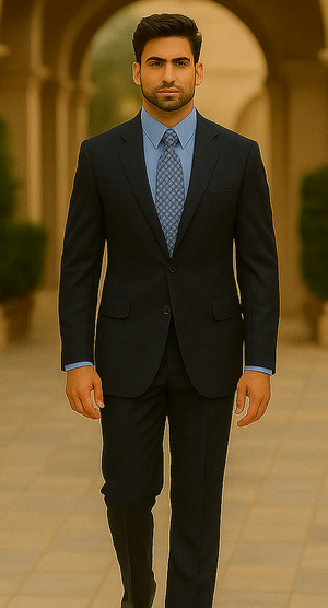 Luxeriouse High End  Side Vented 3 buttons Super 150 Wool Solid Dark Navy Blue premier quality - Image 2