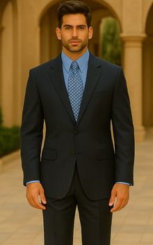 Luxeriouse High End  Side Vented 3 buttons Super 150 Wool Solid Dark Navy Blue premier quality