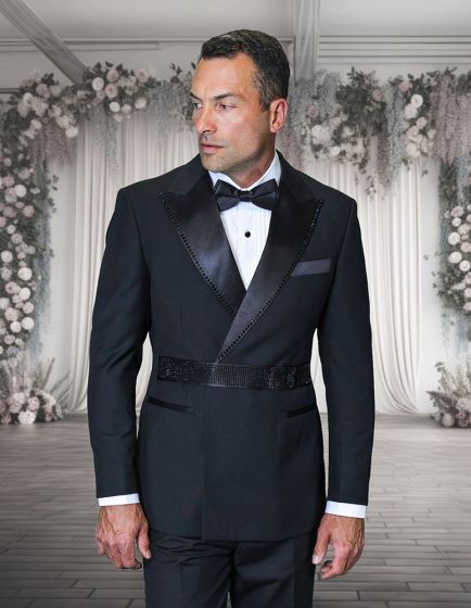 Statement Men's 3 Piece Modern Fit Tuxedo - Satin Peak Lapel