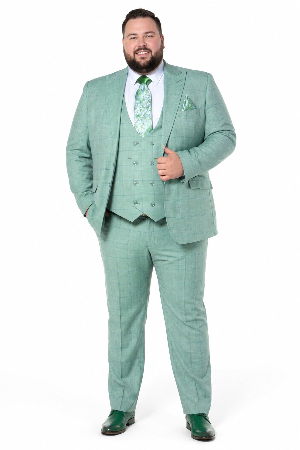 Tiglio Rosso Suit  - Classic Fit Athletic Cut 100% Wool Super 150s Italian Fabric Peak Lapel in Color Mint Green