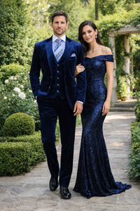 Men's Dark Navy velour Men's blazer Jacket 2 Button Velvet Fabric 3 Piece Vested  Side Vent Suit