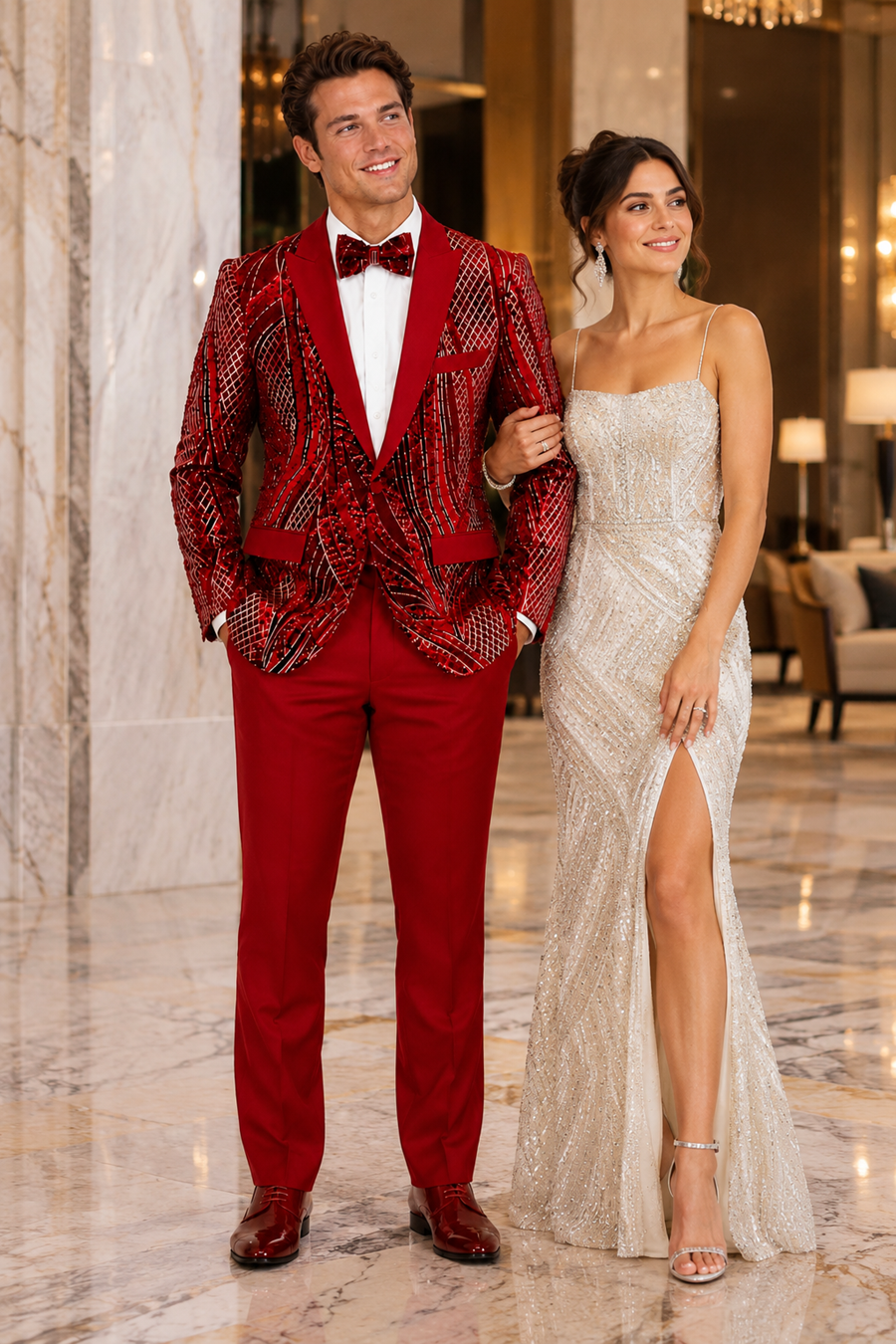 Mens Sequin Christmas Holiday Blazer – Luxury Party Jacket for New Year Jacket Sparkly Dinner Jacket in color "Ruby Red & Black Blazer"