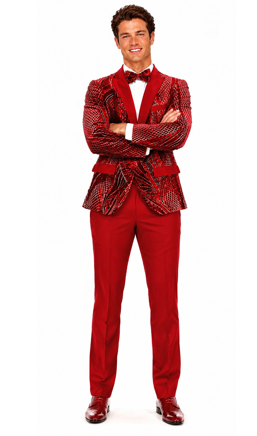 Mens Sequin Christmas Holiday Blazer – Luxury Party Jacket for New Year Jacket Sparkly Dinner Jacket in color "Ruby Red & Black Blazer"