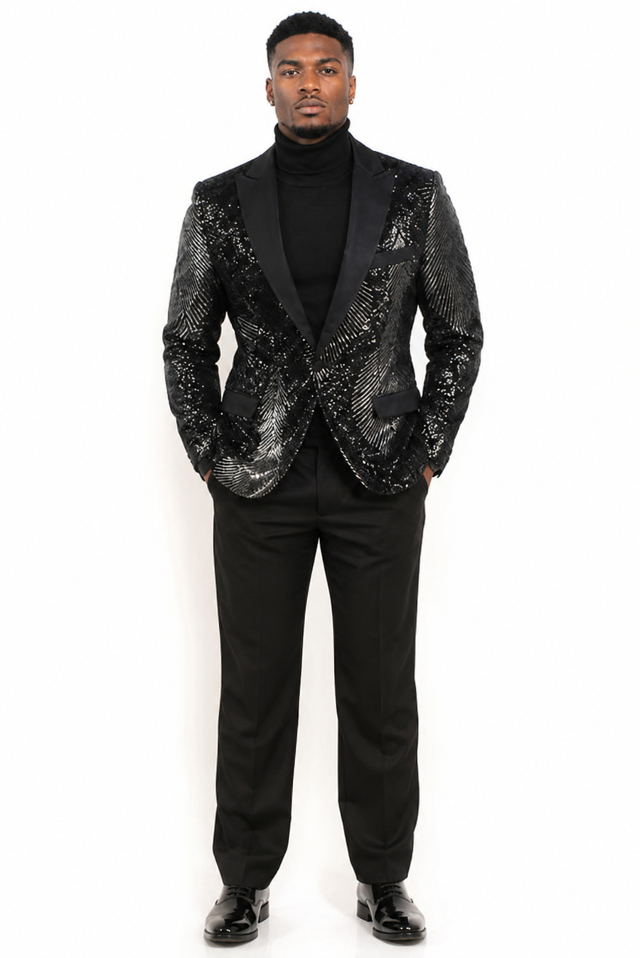 Mens Sequin Christmas Holiday Blazer – Luxury Party Jacket for New Year Jacket Sparkly Dinner Jacket in Color "Black"