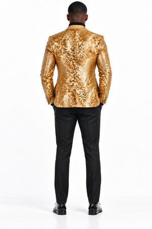 Mens Sequin Christmas Holiday Blazer – Luxury Party Jacket for New Year Jacket Sparkly Dinner Jacket in color "Gold"