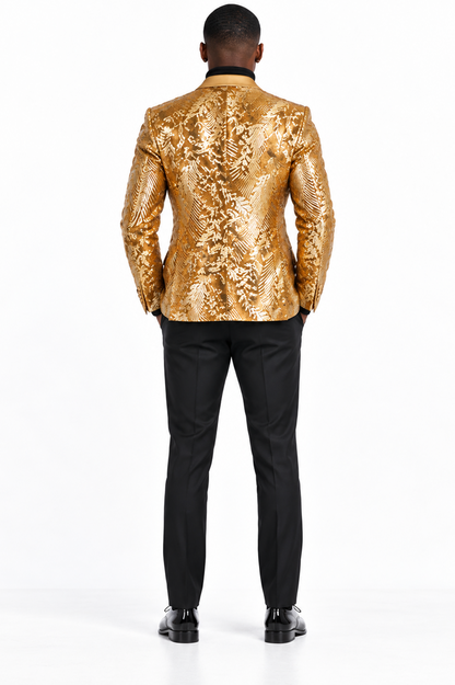 Mens Sequin Christmas Holiday Blazer – Luxury Party Jacket for New Year Jacket Sparkly Dinner Jacket in color "Gold"