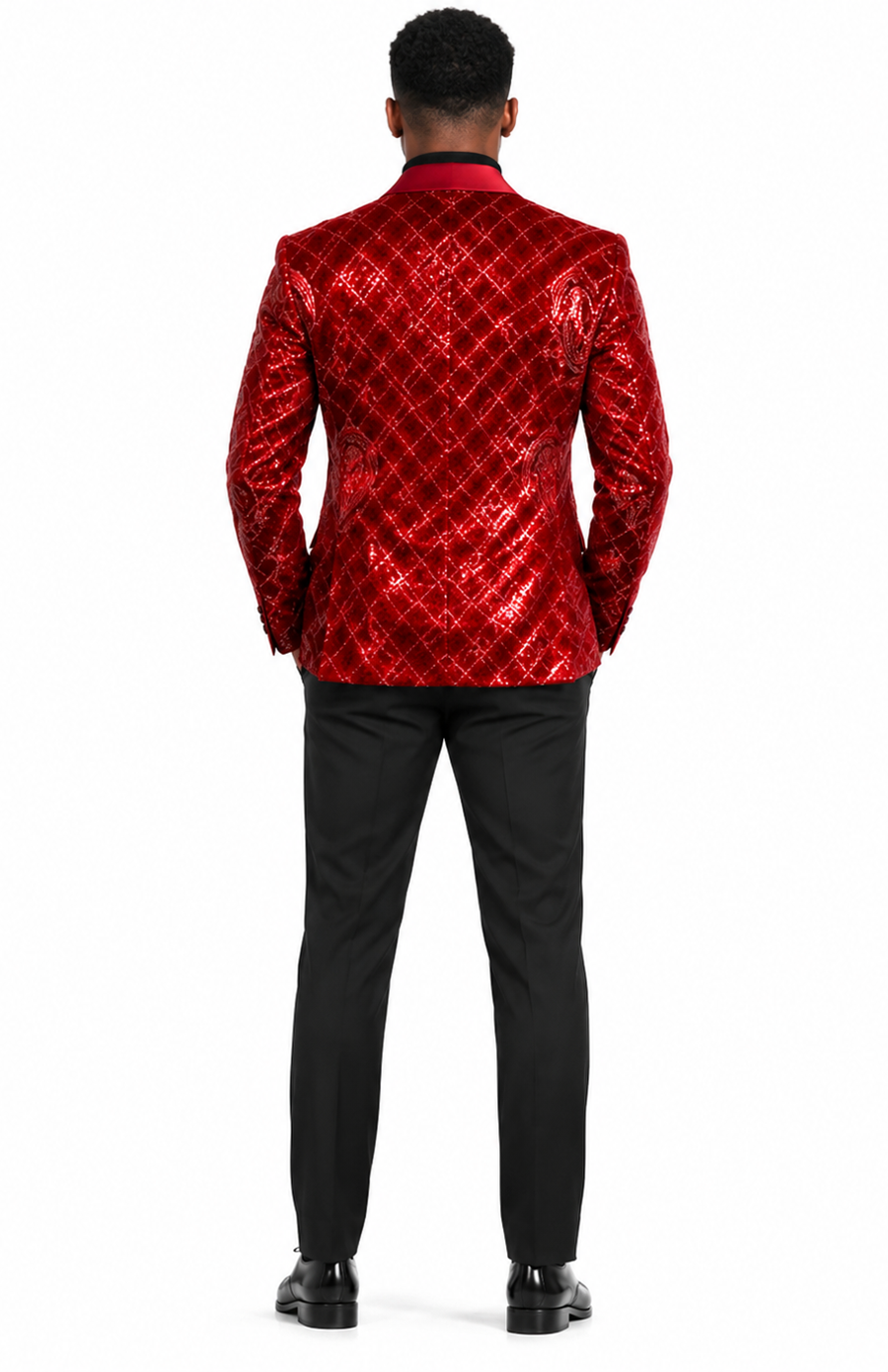 Mens Sequin Christmas Holiday Blazer – Luxury Party Jacket for New Year Jacket Sparkly Dinner Jacket in color "Red"