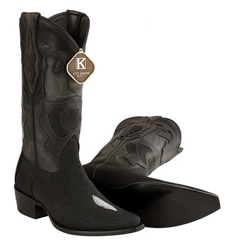 Men's King Exotic Snip Toe Stingray Boots Single Stone Handmade Black (494R1205) - Image 7