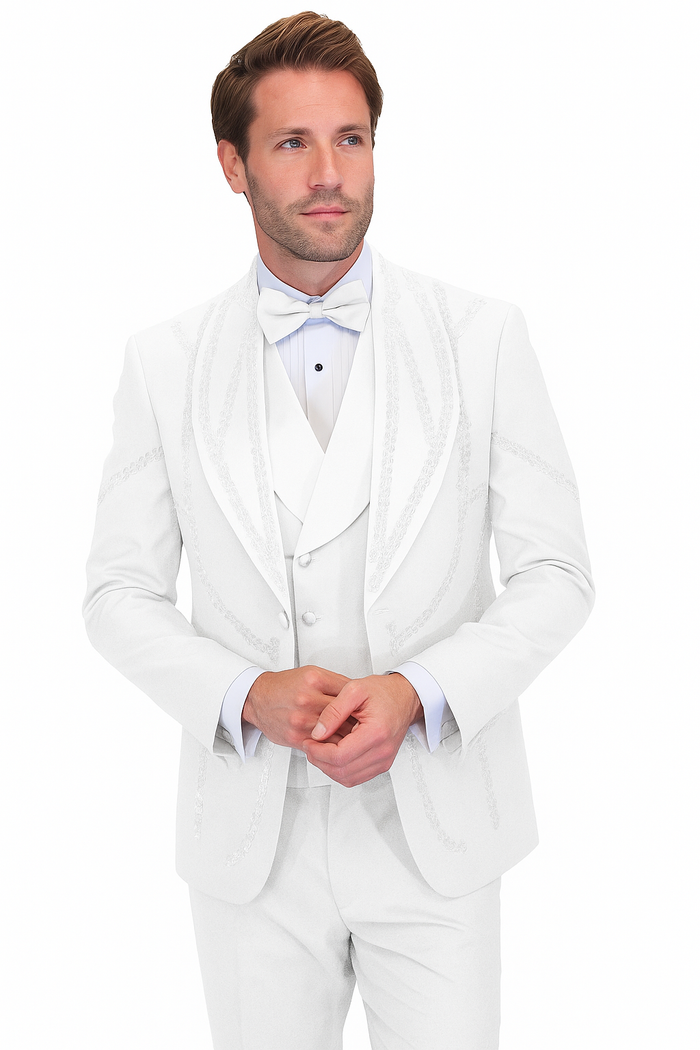 Italian Wool 3-Piece Modern Fit White Tuxedo - Image 2