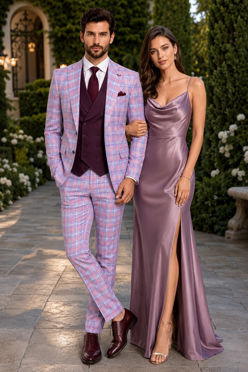 Statement Mens Modern Fit 3 Piece 100% Super 200s Wool Classic Windowpane Suit – Double Breasted Vest