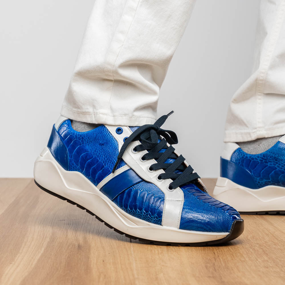 Marco_Di_Milano Lyon: Blue Leather & White Accent Dress Shoe