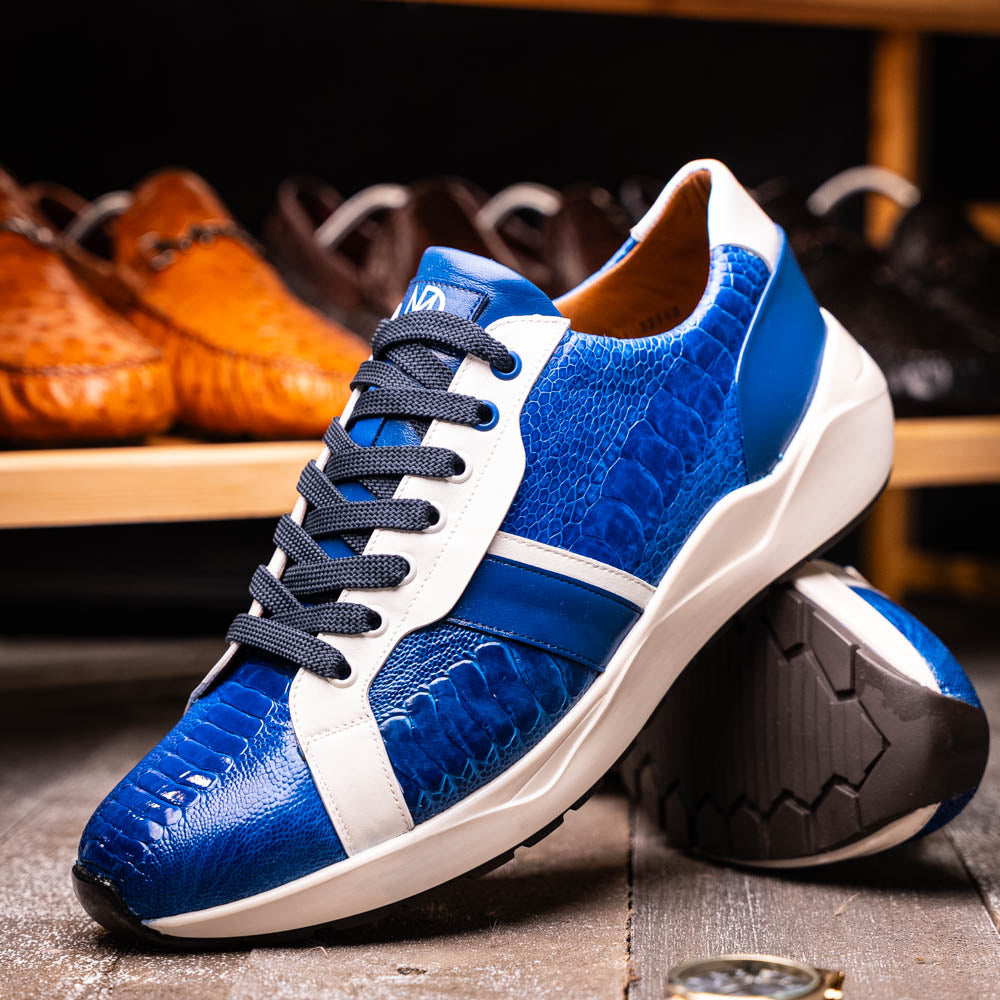 Marco_Di_Milano Lyon: Blue Leather & White Accent Dress Shoe