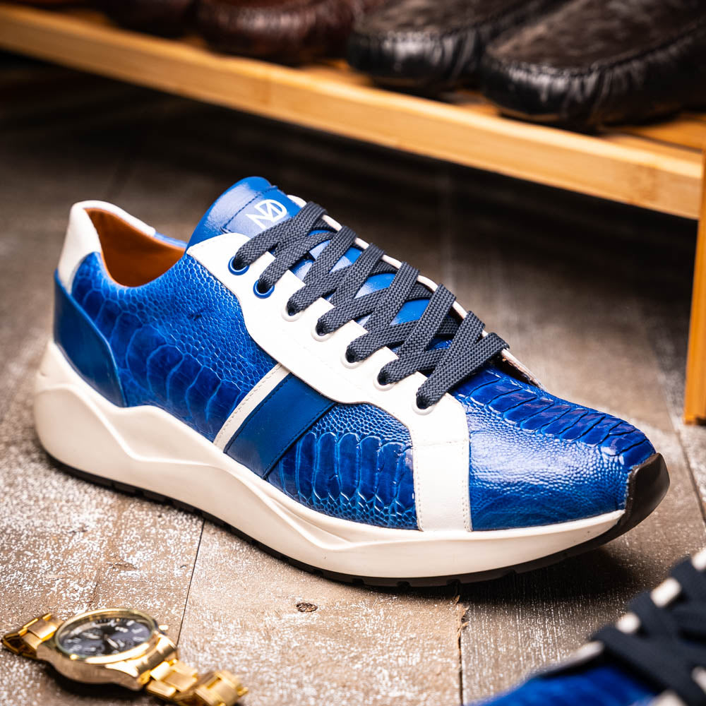 Marco_Di_Milano Lyon: Blue Leather & White Accent Dress Shoe
