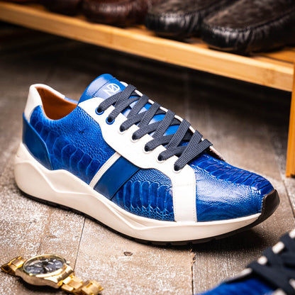 Marco_Di_Milano Lyon: Blue Leather & White Accent Dress Shoe