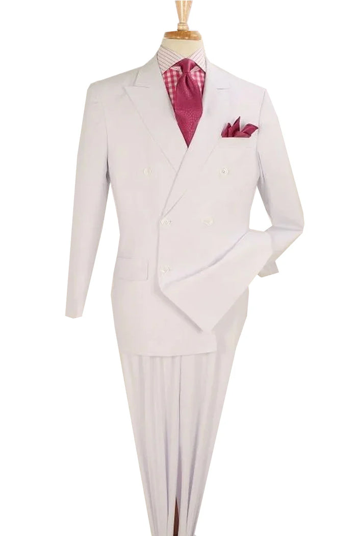 Apollo King Designer Brand Mens Classic Double Breasted Luxury Wool Feel Suit in White