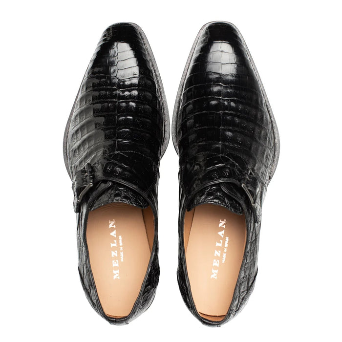 Mens Mezlan Prague Double Monk Strap Caiman Crocodile Dress Shoe in Cognac