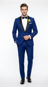 Men’s Royal Blue Tuxedo Dress Suit with Black Shawl Lapel, Formal Wedding Prom Suit