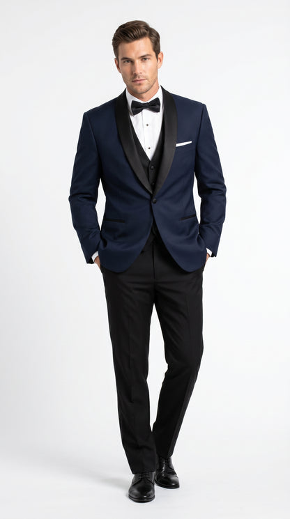 Suit Midnight Dark Navy Blue Suit For Men Tux With Black Lapel Suit Shawl Collar 1 Button Dinner Jacket Looking