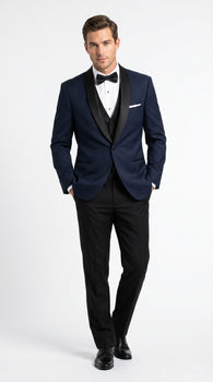 Suit Midnight Dark Navy Blue Suit For Men Tux With Black Lapel Suit Shawl Collar 1 Button Dinner Jacket Looking
